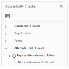 screenshot of an accessibility report. an error is visible: Figures alternate text - failed.