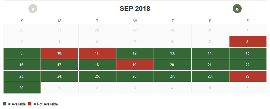 Calendar that relies on red and green to convey meaning