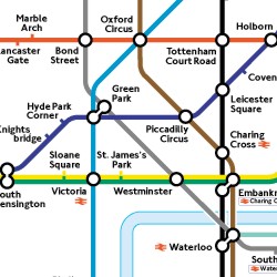 drawing of color-coded underground routes