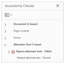 screenshot of an accessibility report. an error is visible: Figures alternate text - failed. 